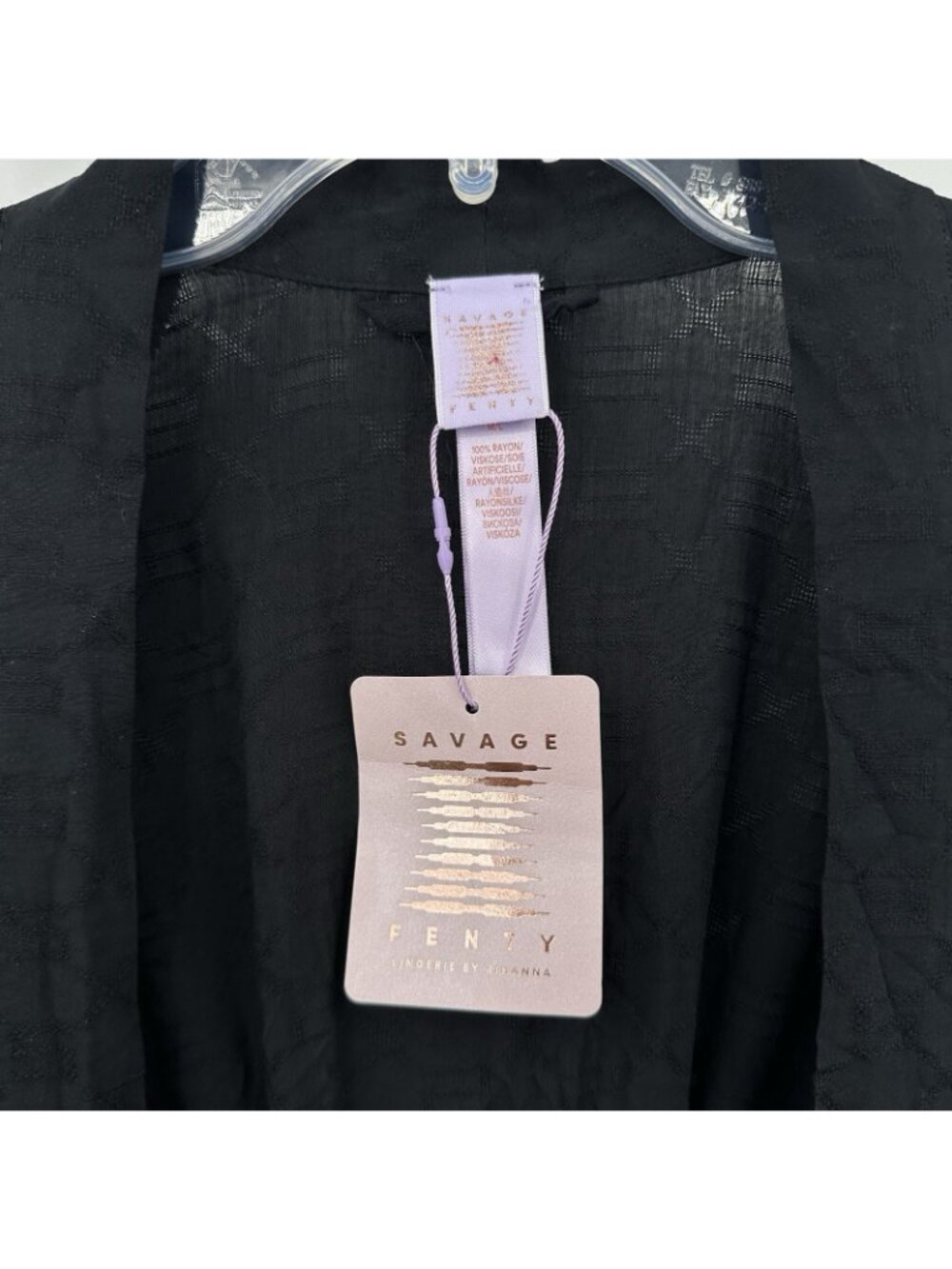 NEW Savage X Fenty Black Woven Voile Monogram Sleep Long Robe M L intimates - Picture 9 of 14